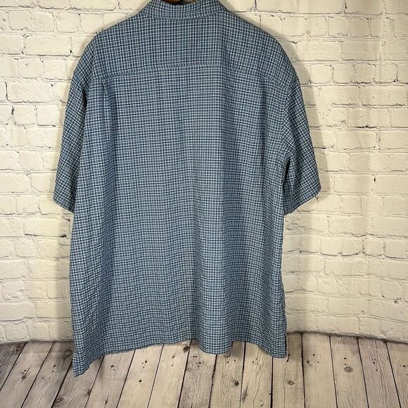 LL Bean 0 VV90 Blue Plaid  Men's XXL Reg Short Sleeve Camp Shirt - Picture 4 of 7